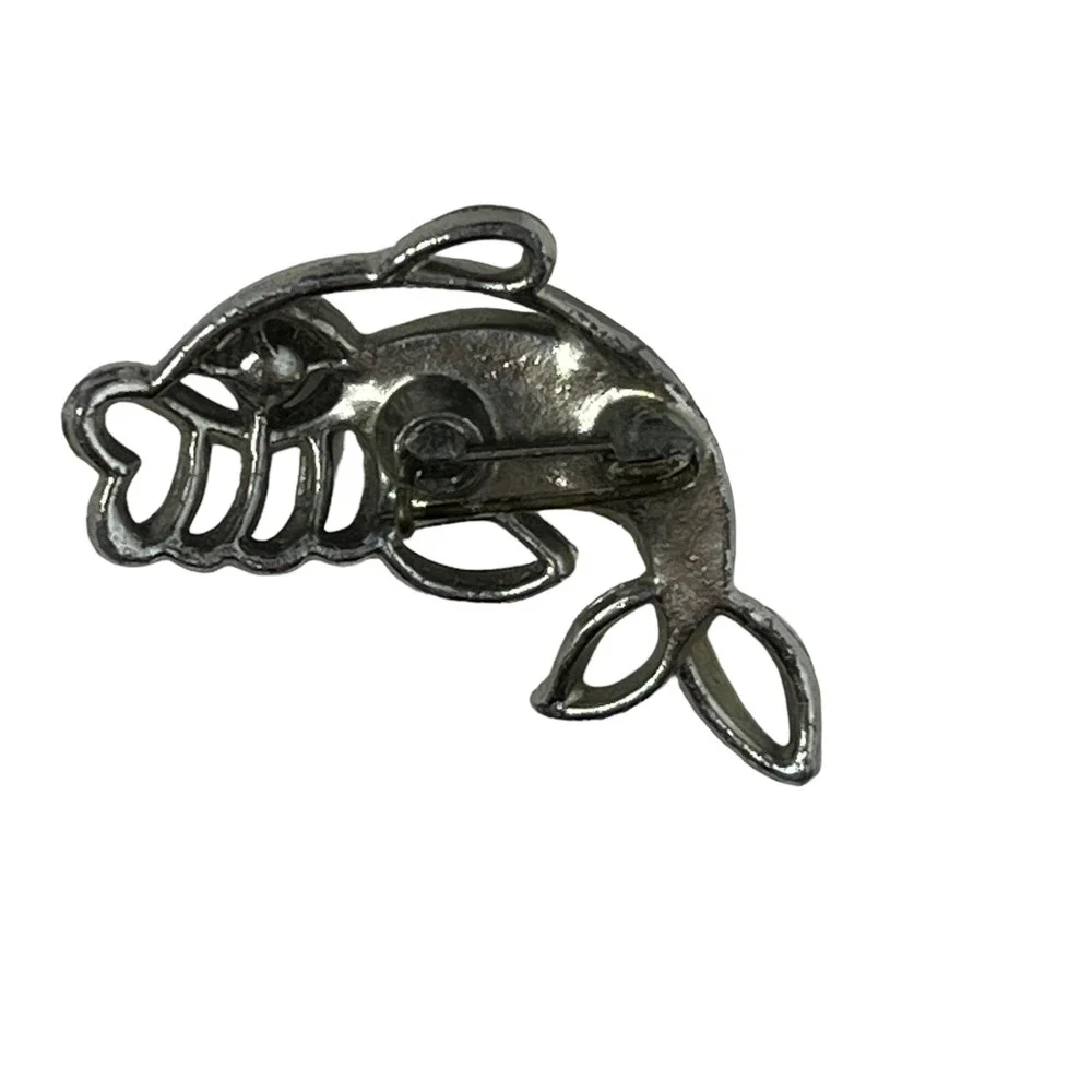Vintage Fish Brooch Silver Tone with Multi Color‎ Rhinestone Accent